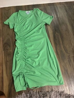 No Boundaries Green Ruched Short-Sleeve Mini Dress